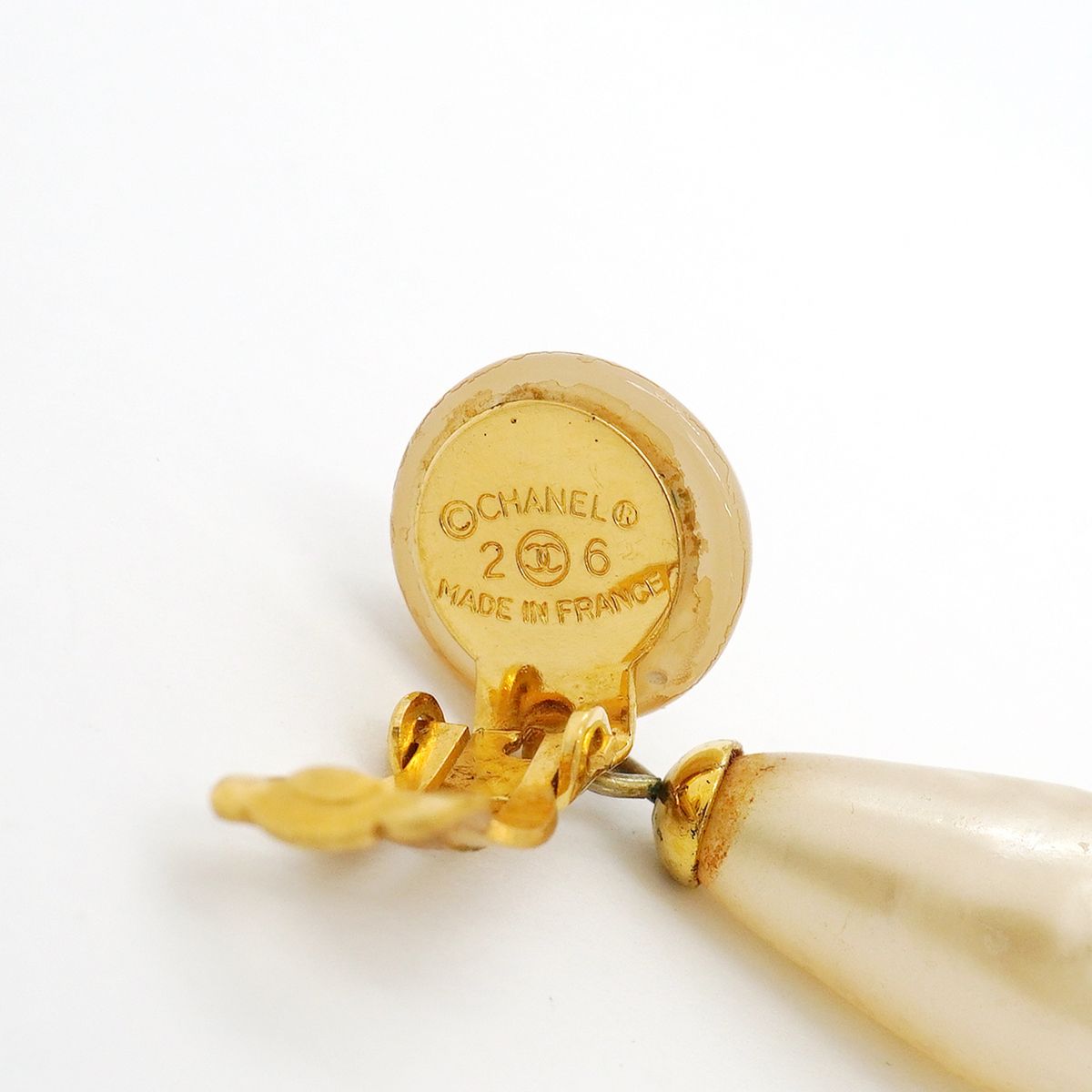 Chanel Earrings Vintage CC Logo Gold Plated Faux Pearl — view 4