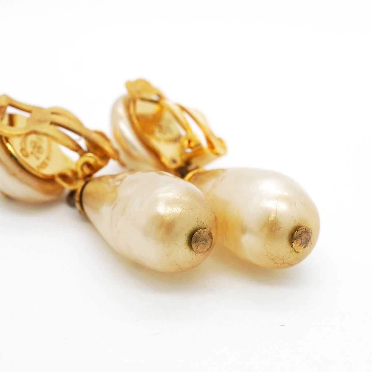 Chanel Earrings Vintage CC Logo Gold Plated Faux Pearl — view 6