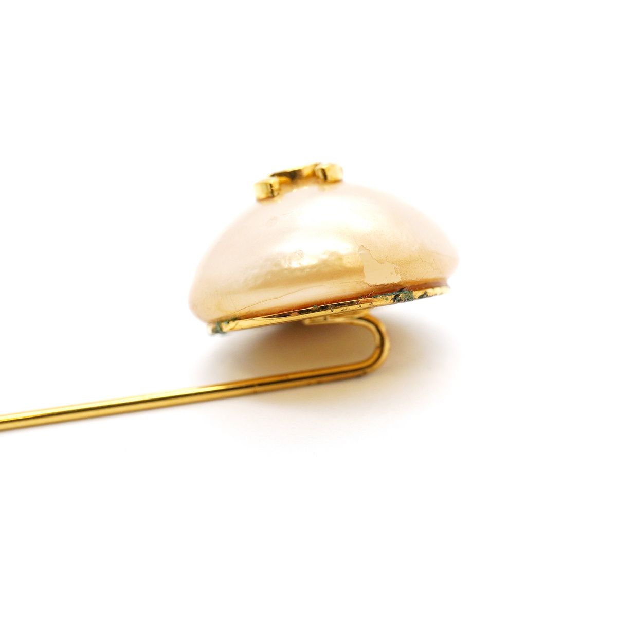 Chanel Pin Brooch Vintage CC Logo Gold Plated Faux Pearl — view 8