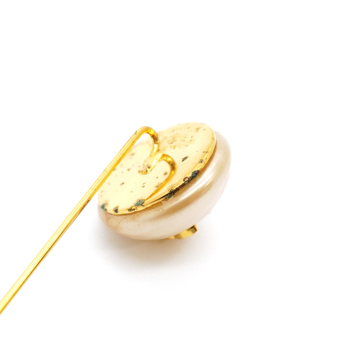 Chanel Pin Brooch Vintage CC Logo Gold Plated Faux Pearl — view 7
