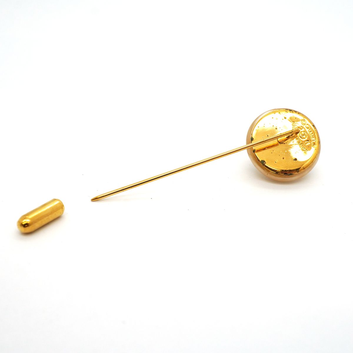 Chanel Pin Brooch Vintage CC Logo Gold Plated Faux Pearl — view 6