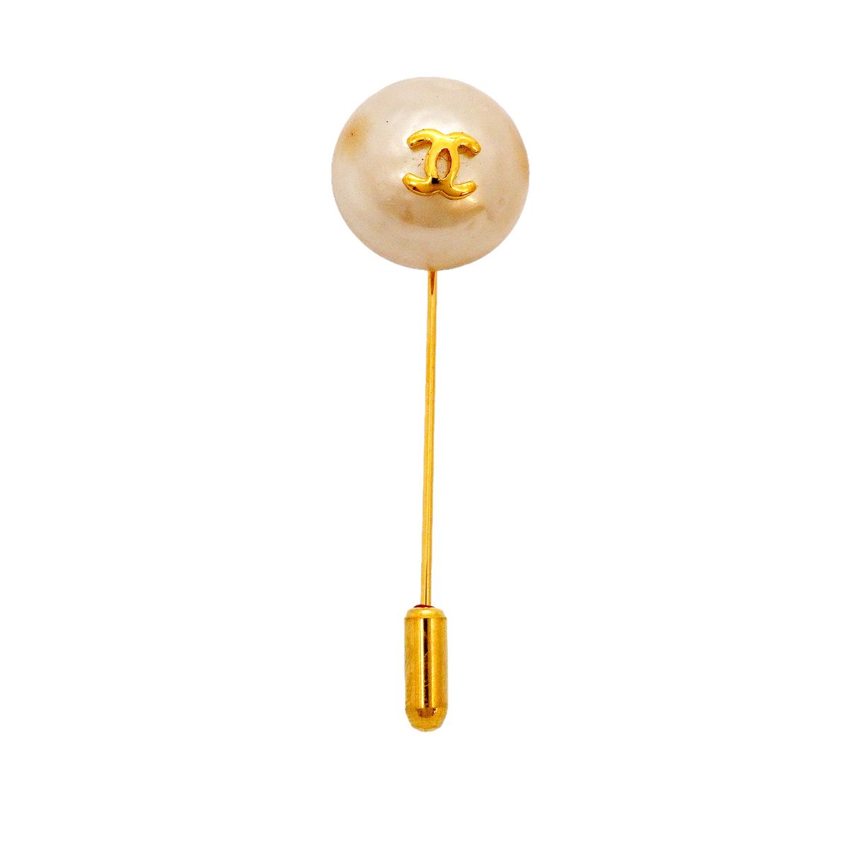 Chanel Pin Brooch Vintage CC Logo Gold Plated Faux Pearl