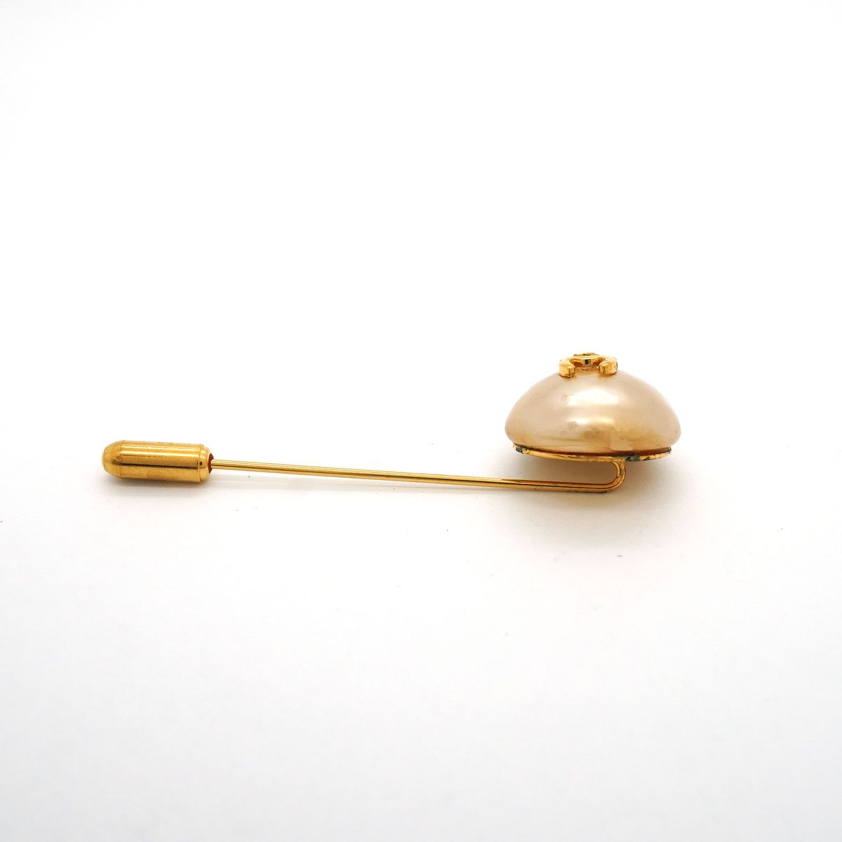 Chanel Pin Brooch Vintage CC Logo Gold Plated Faux Pearl — view 3