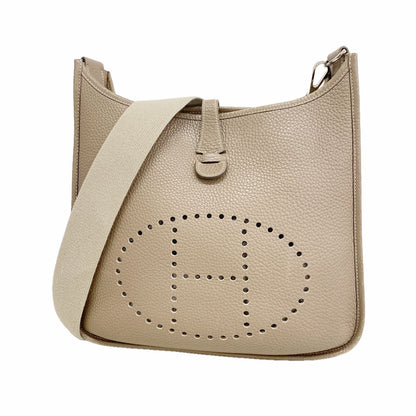 Hermes Shoulder Bag Evelyne Taurillon Clemence Etoupe Silver