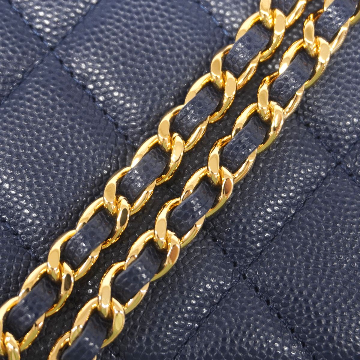 Chanel Handbag Quilted Caviar Leather Blue Gold 2-Way Bag — view 8