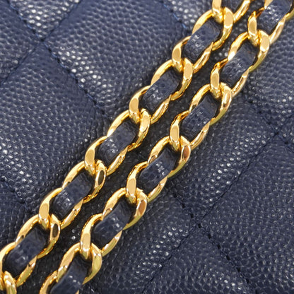 Chanel Handbag Quilted Caviar Leather Blue Gold 2-Way Bag — view 8