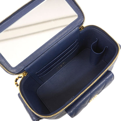 Chanel Handbag Quilted Caviar Leather Blue Gold 2-Way Bag — view 4