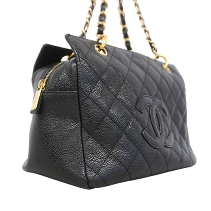 Chanel Chain Tote Bag Quilted Caviar Leather Black Gold — view 2
