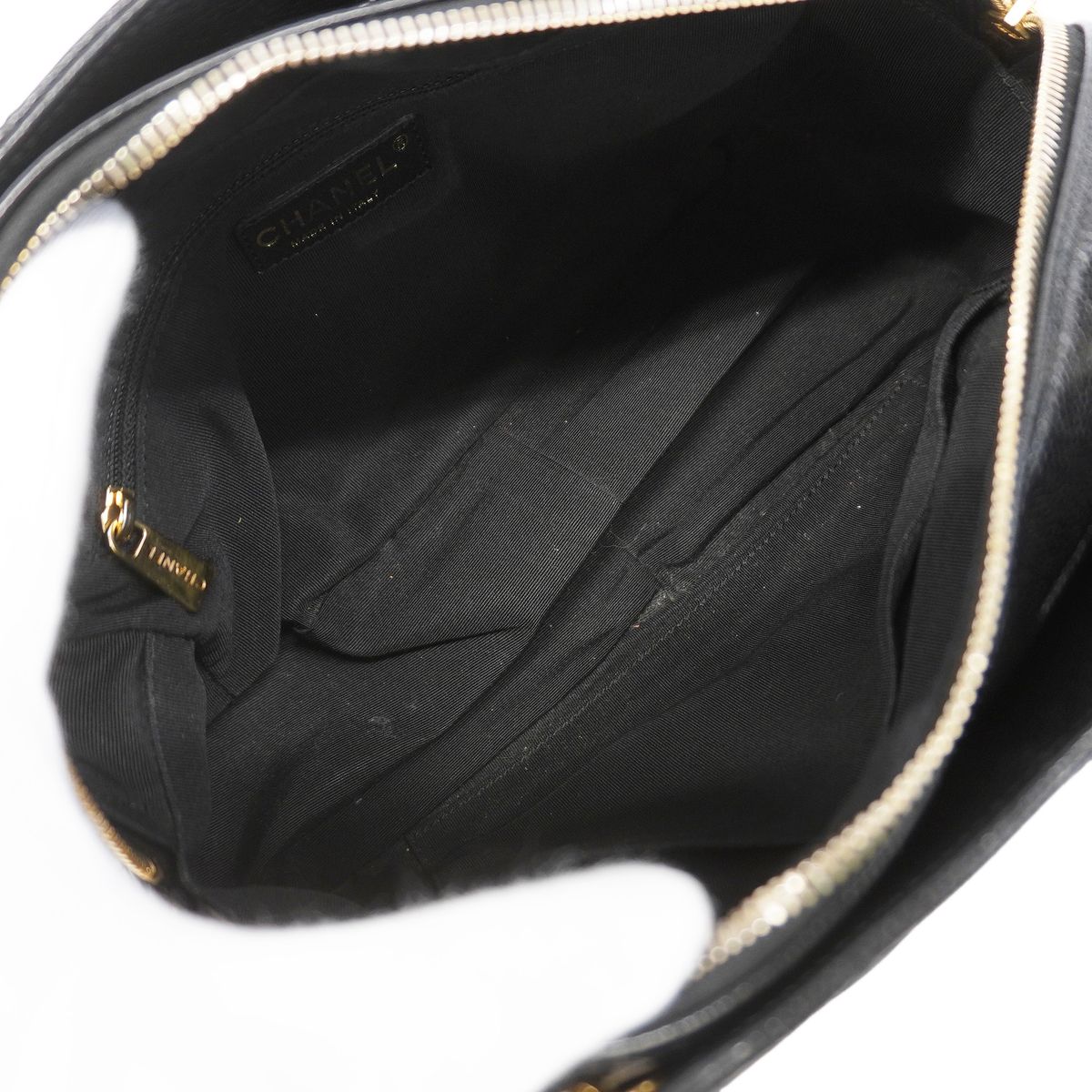 Chanel Chain Tote Bag Quilted Caviar Leather Black Gold — view 4
