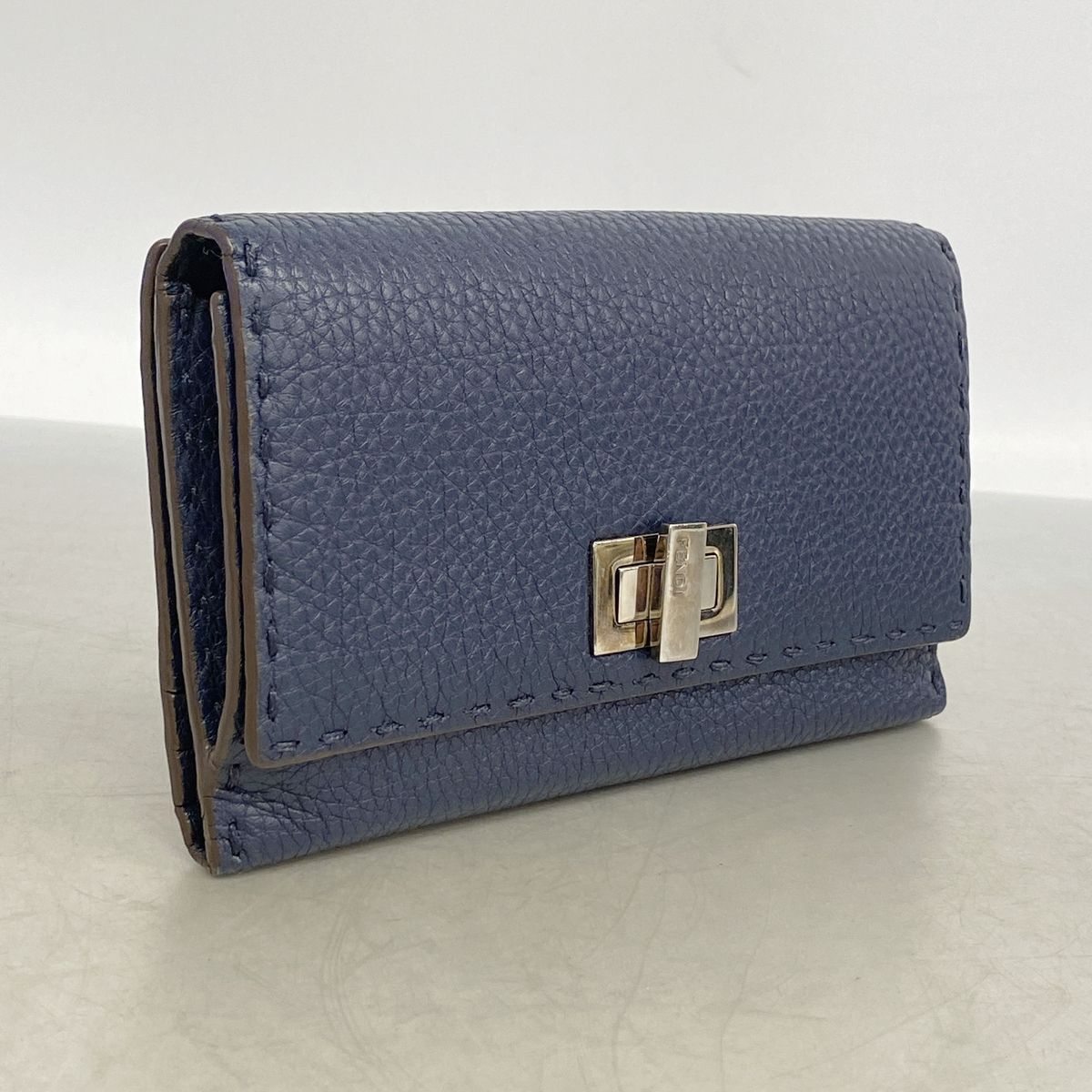 Fendi Wallet Selleria Peekaboo Leather Navy Silver — view 2