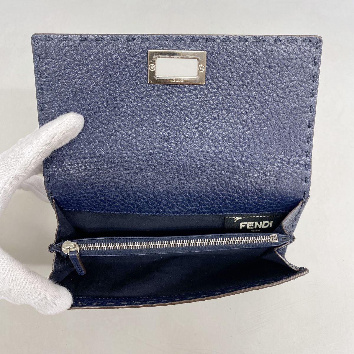 Fendi Wallet Selleria Peekaboo Leather Navy Silver — view 7