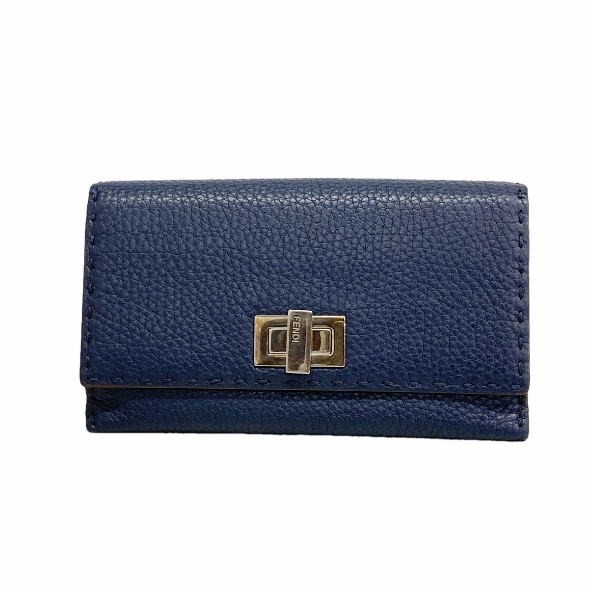 Fendi Wallet Selleria Peekaboo Leather Navy Silver