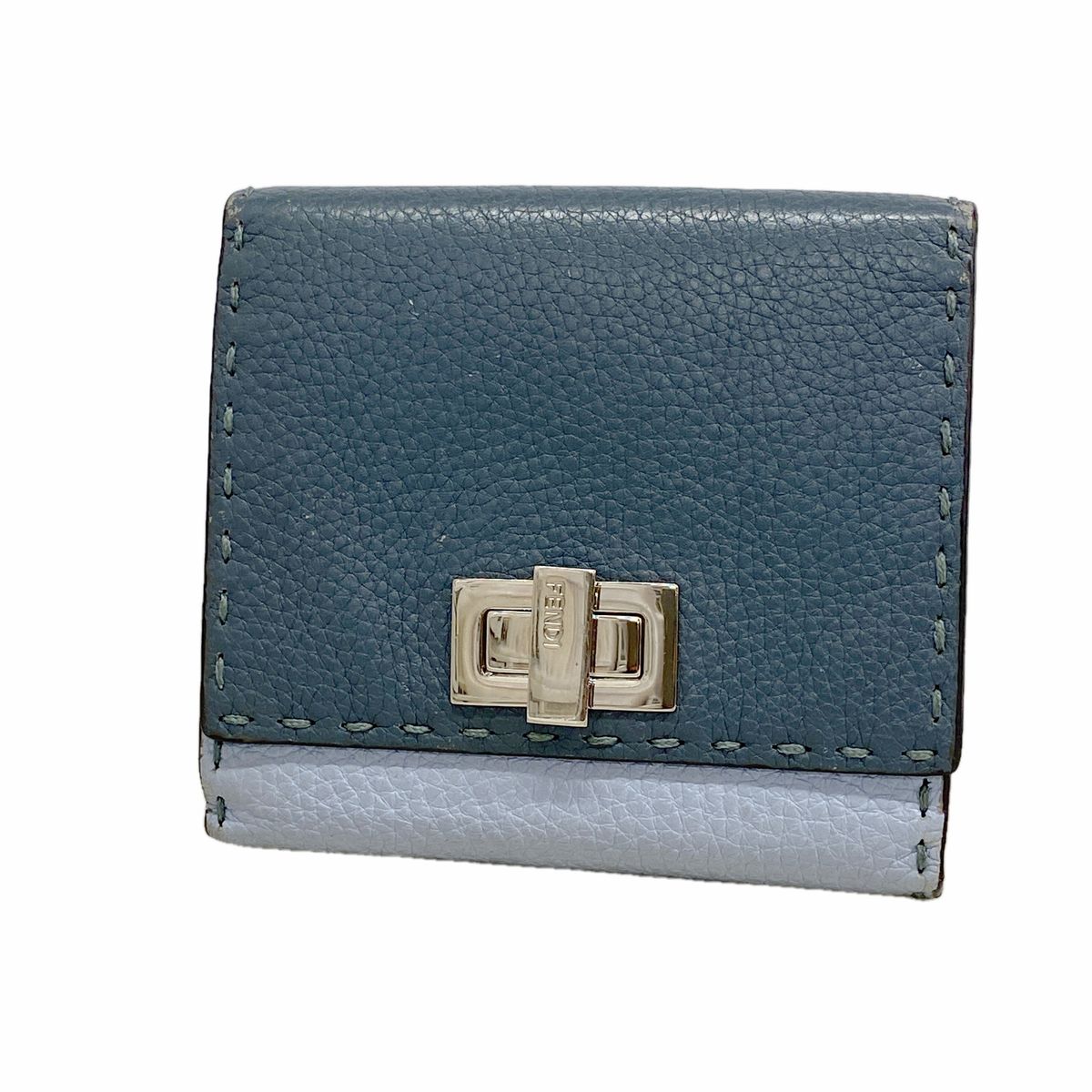Fendi Wallet Selleria Peekaboo Leather Blue Silver