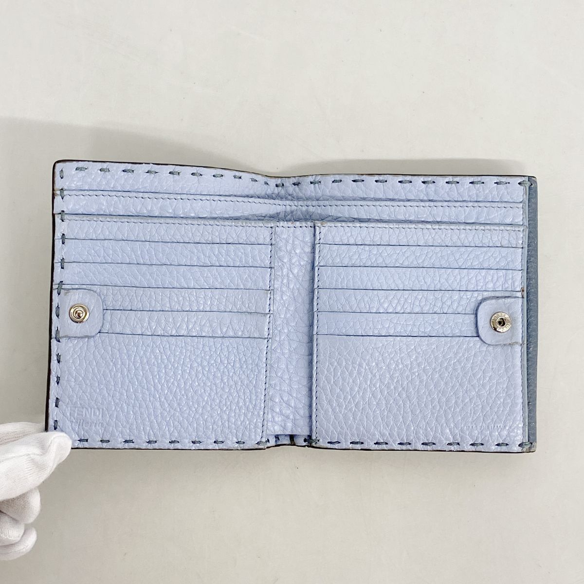 Fendi Wallet Selleria Peekaboo Leather Blue Silver — view 3