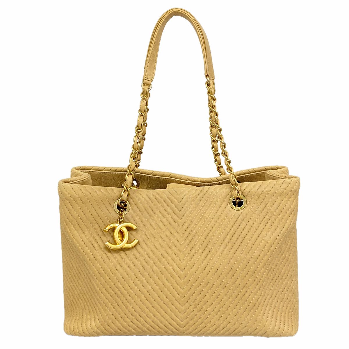 Chanel Chain Tote Bag V-stitch Leather Brown Gold