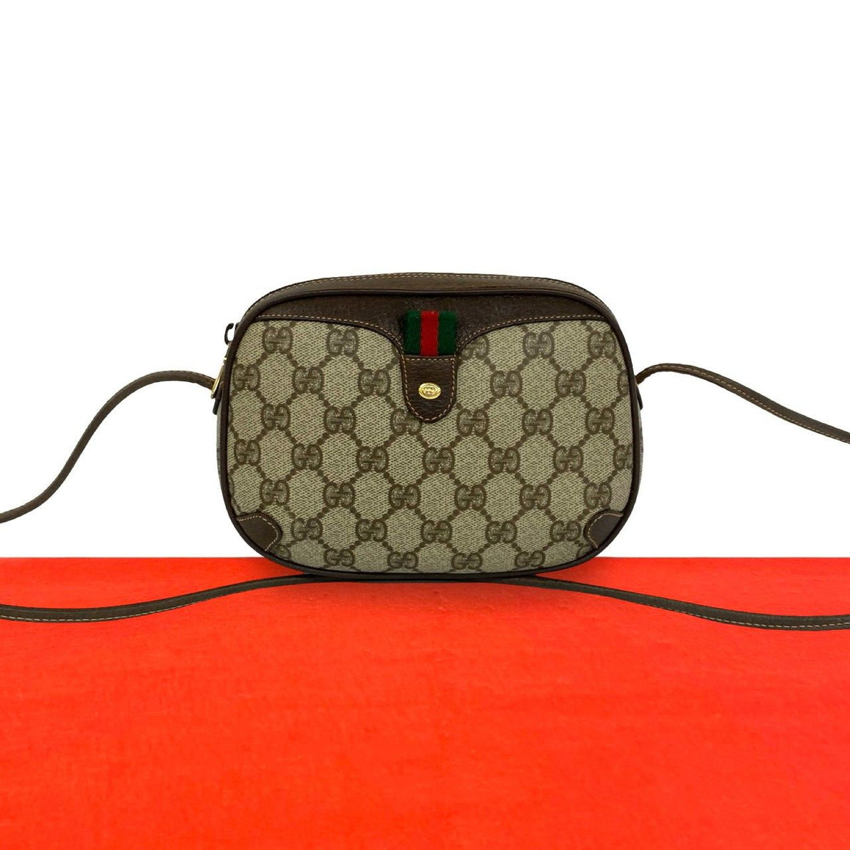 Gucci Vintage Sherry Line GG Pattern Logo Leather Shoulder Bag Pochette Brown