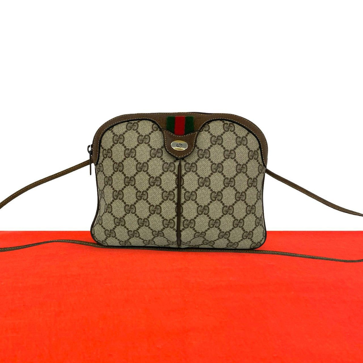 Gucci Vintage Sherry Line GG Pattern Logo Leather Shoulder Bag Pochette Brown