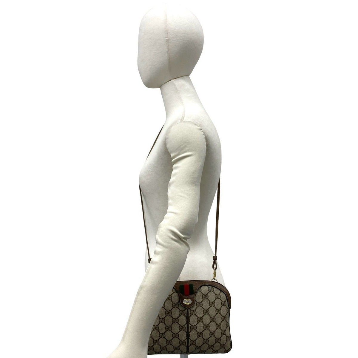 Gucci Vintage Sherry Line GG Pattern Logo Leather Shoulder Bag Pochette Brown — view 2