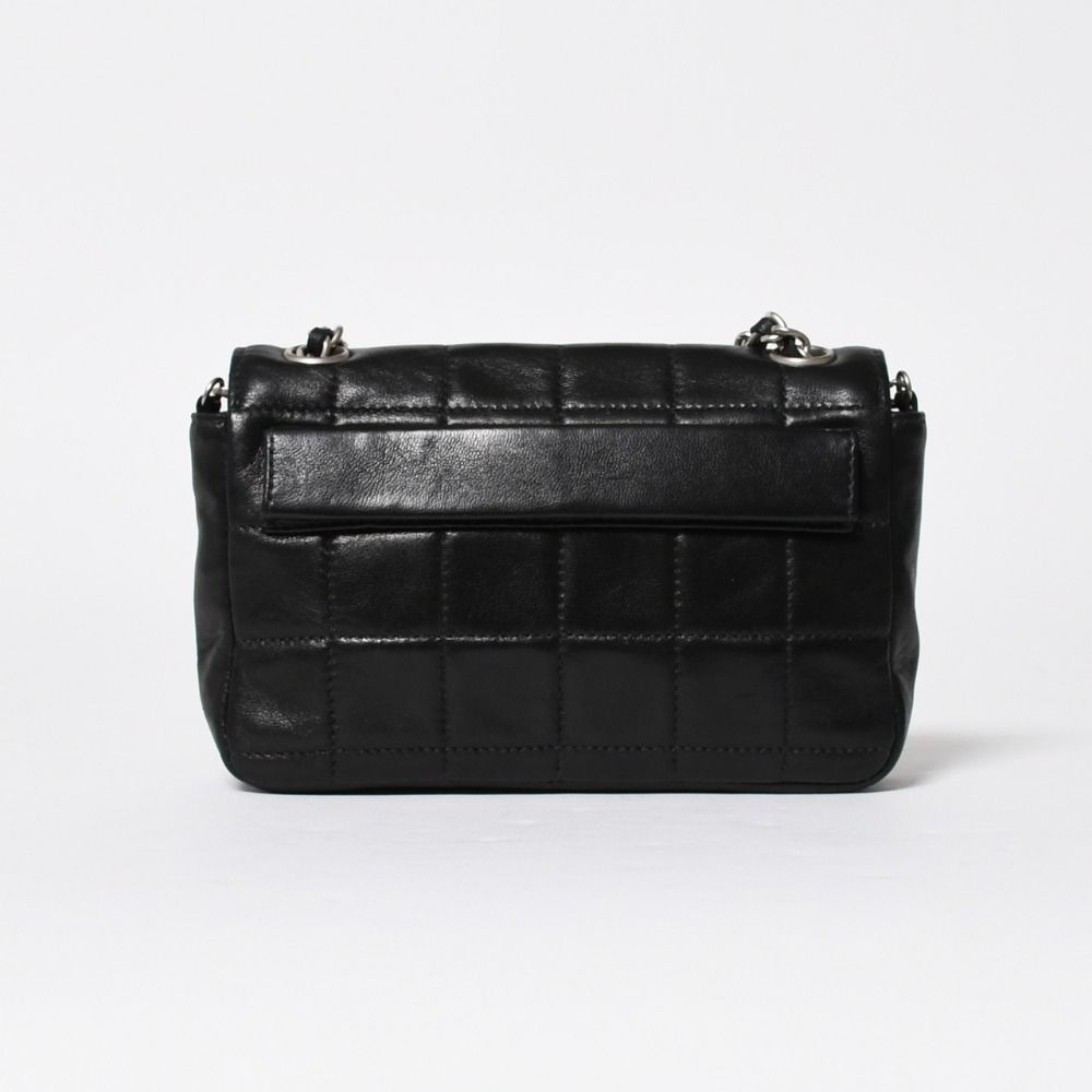 Chanel Choco Bar Chain Shoulder Bag CC Logo Lambskin Black Silver — view 2