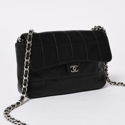 Chanel Choco Bar Chain Shoulder Bag CC Logo Lambskin Black Silver — view 3