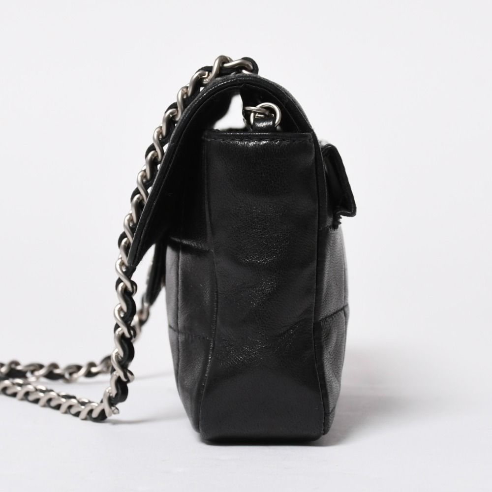Chanel Choco Bar Chain Shoulder Bag CC Logo Lambskin Black Silver — view 4