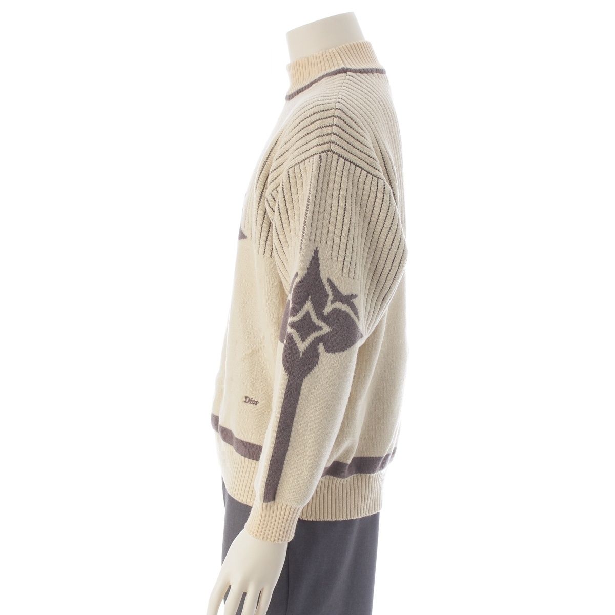 Dior Wool Logo Embroidery Mock Neck Design Sweater Knit Top Beige 52 — view 3