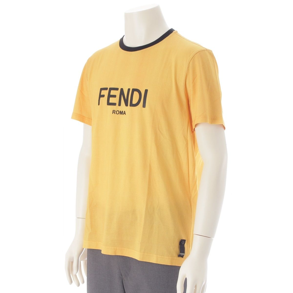 Fendi Cotton Logo Ringer Crew Neck Short Sleeve T-Shirt Yellow Black XL — view 2