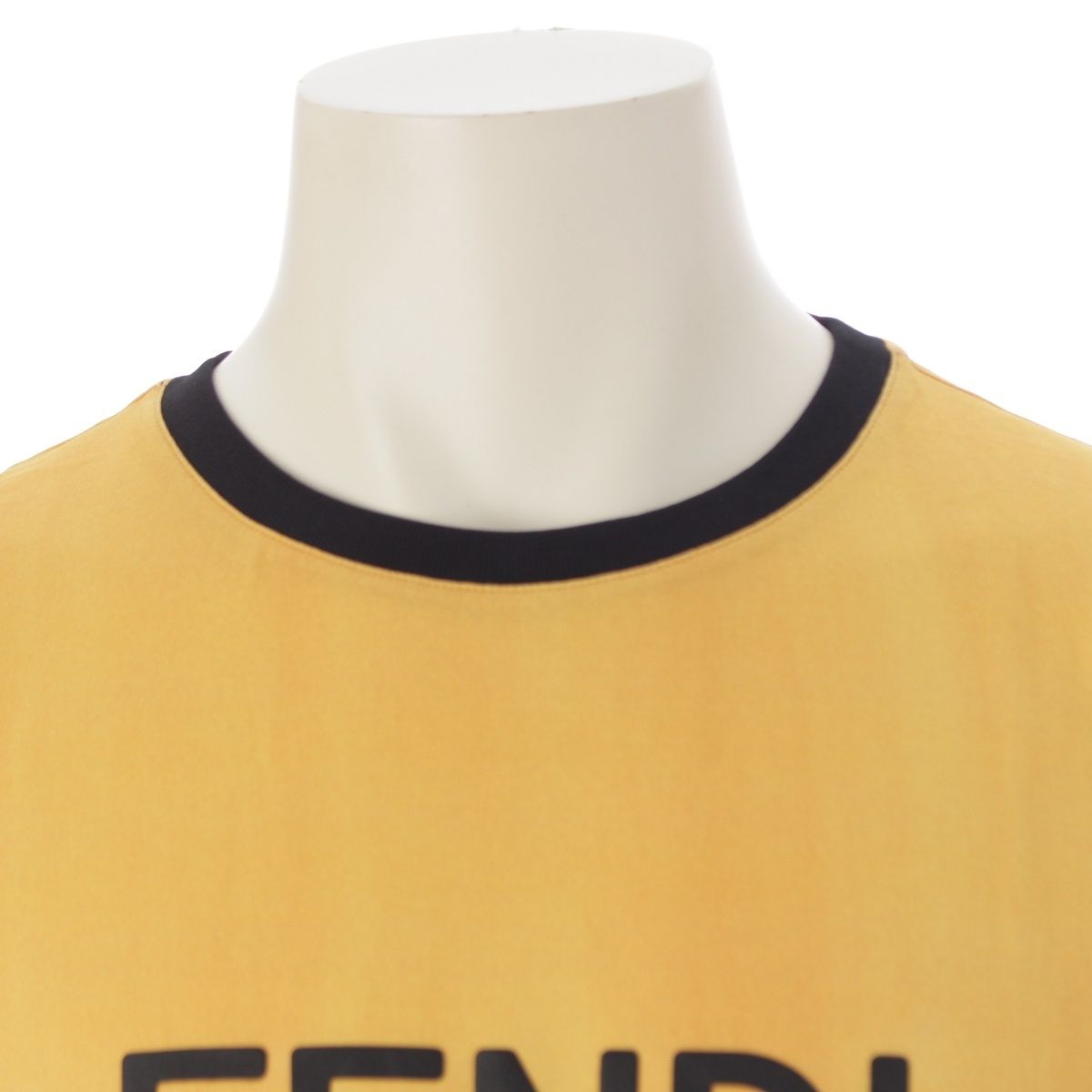 Fendi Cotton Logo Ringer Crew Neck Short Sleeve T-Shirt Yellow Black XL — view 5