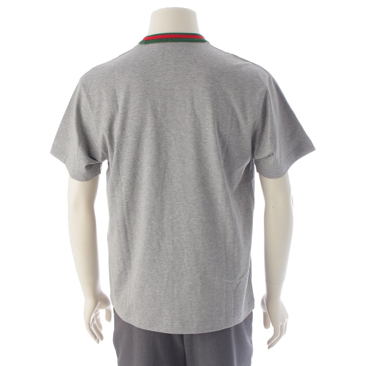 Gucci Embroidered Cotton Jersey Web Stripe Trim Short Sleeve T-Shirt Top Gray — view 4