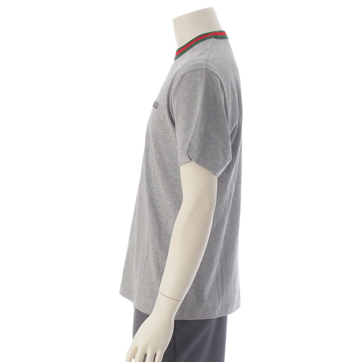 Gucci Embroidered Cotton Jersey Web Stripe Trim Short Sleeve T-Shirt Top Gray — view 3