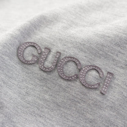 Gucci Embroidered Cotton Jersey Web Stripe Trim Short Sleeve T-Shirt Top Gray — view 8
