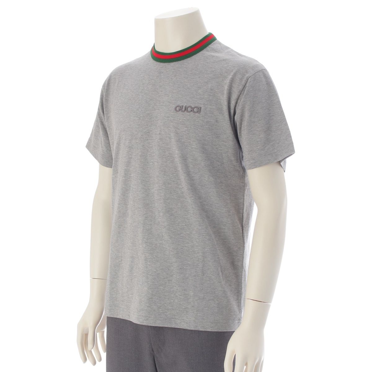 Gucci Embroidered Cotton Jersey Web Stripe Trim Short Sleeve T-Shirt Top Gray — view 2