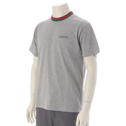 Gucci Embroidered Cotton Jersey Web Stripe Trim Short Sleeve T-Shirt Top Gray — view 2