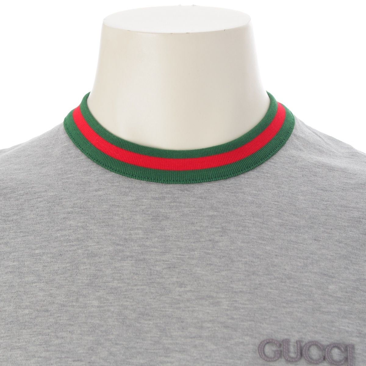 Gucci Embroidered Cotton Jersey Web Stripe Trim Short Sleeve T-Shirt Top Gray — view 5