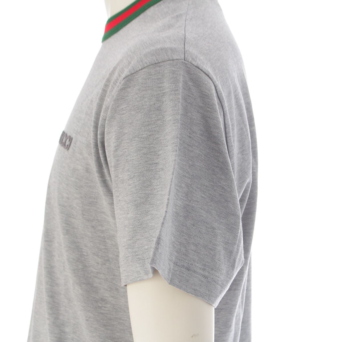 Gucci Embroidered Cotton Jersey Web Stripe Trim Short Sleeve T-Shirt Top Gray — view 7