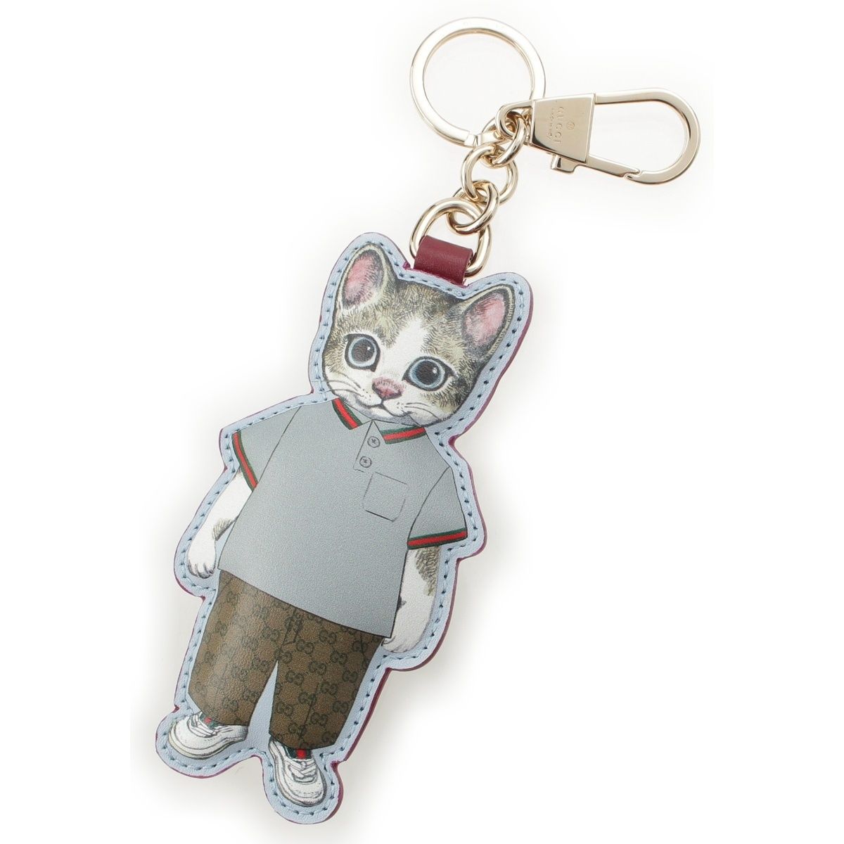 Gucci Yuko Higuchi Boris Leather Cat Charm Key Ring Blue Key Holder