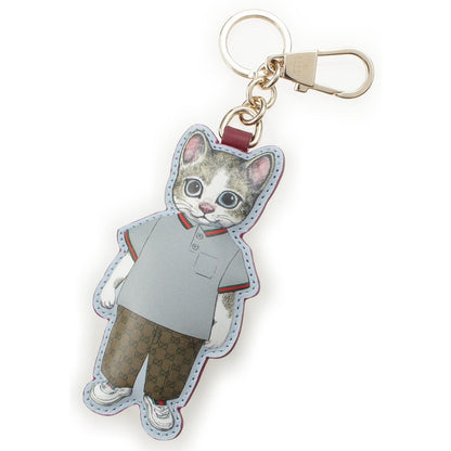 Gucci Yuko Higuchi Boris Leather Cat Charm Key Ring Blue Key Holder