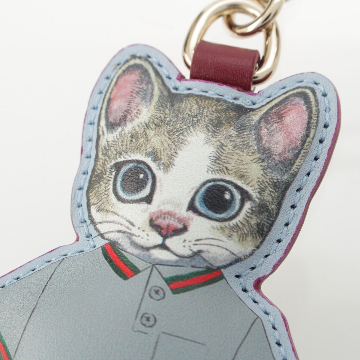 Gucci Yuko Higuchi Boris Leather Cat Charm Key Ring Blue Key Holder — view 3