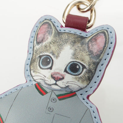 Gucci Yuko Higuchi Boris Leather Cat Charm Key Ring Blue Key Holder — view 3