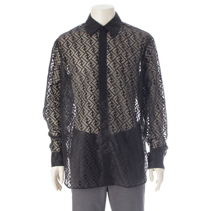 Fendi Polyester Zucca Sheer All Over Print Long Sleeve Shirt Black 41