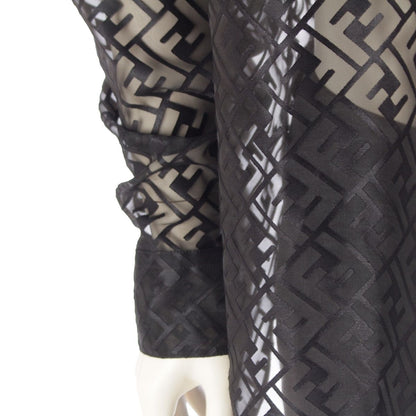 Fendi Polyester Zucca Sheer All Over Print Long Sleeve Shirt Black 41 — view 6