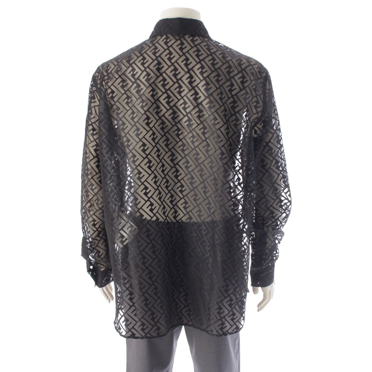 Fendi Polyester Zucca Sheer All Over Print Long Sleeve Shirt Black 41 — view 4