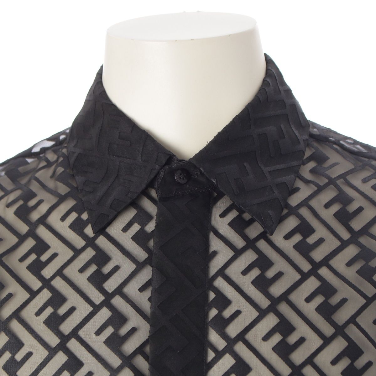 Fendi Polyester Zucca Sheer All Over Print Long Sleeve Shirt Black 41 — view 5