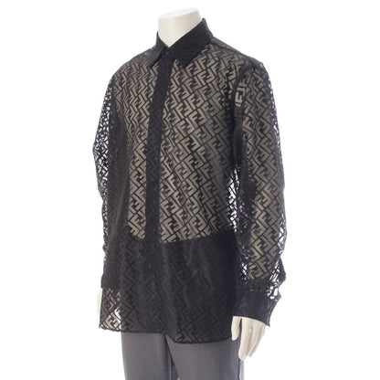 Fendi Polyester Zucca Sheer All Over Print Long Sleeve Shirt Black 41 — view 2
