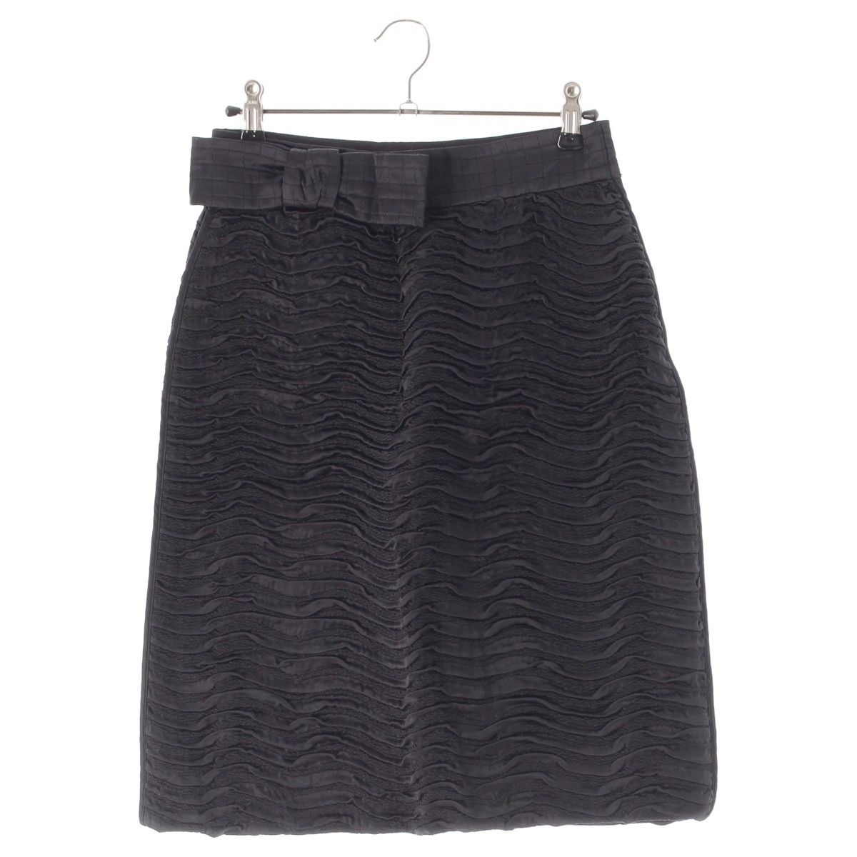 Prada Archive Silk Gathered Design Ribbon Skirt Black 38