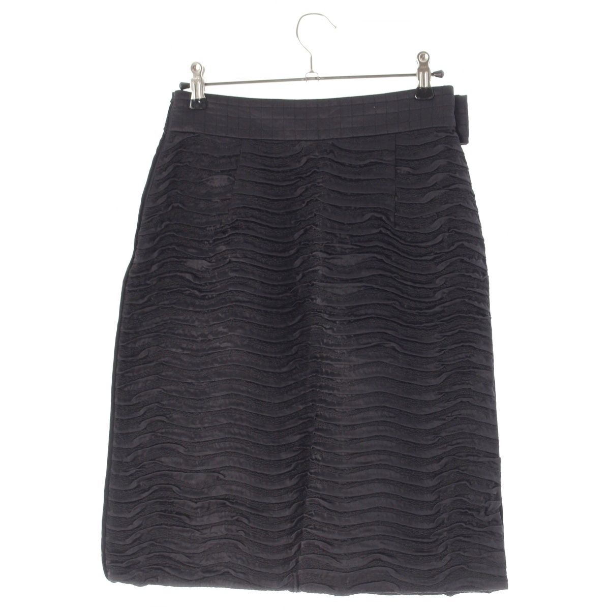 Prada Archive Silk Gathered Design Ribbon Skirt Black 38 — view 2