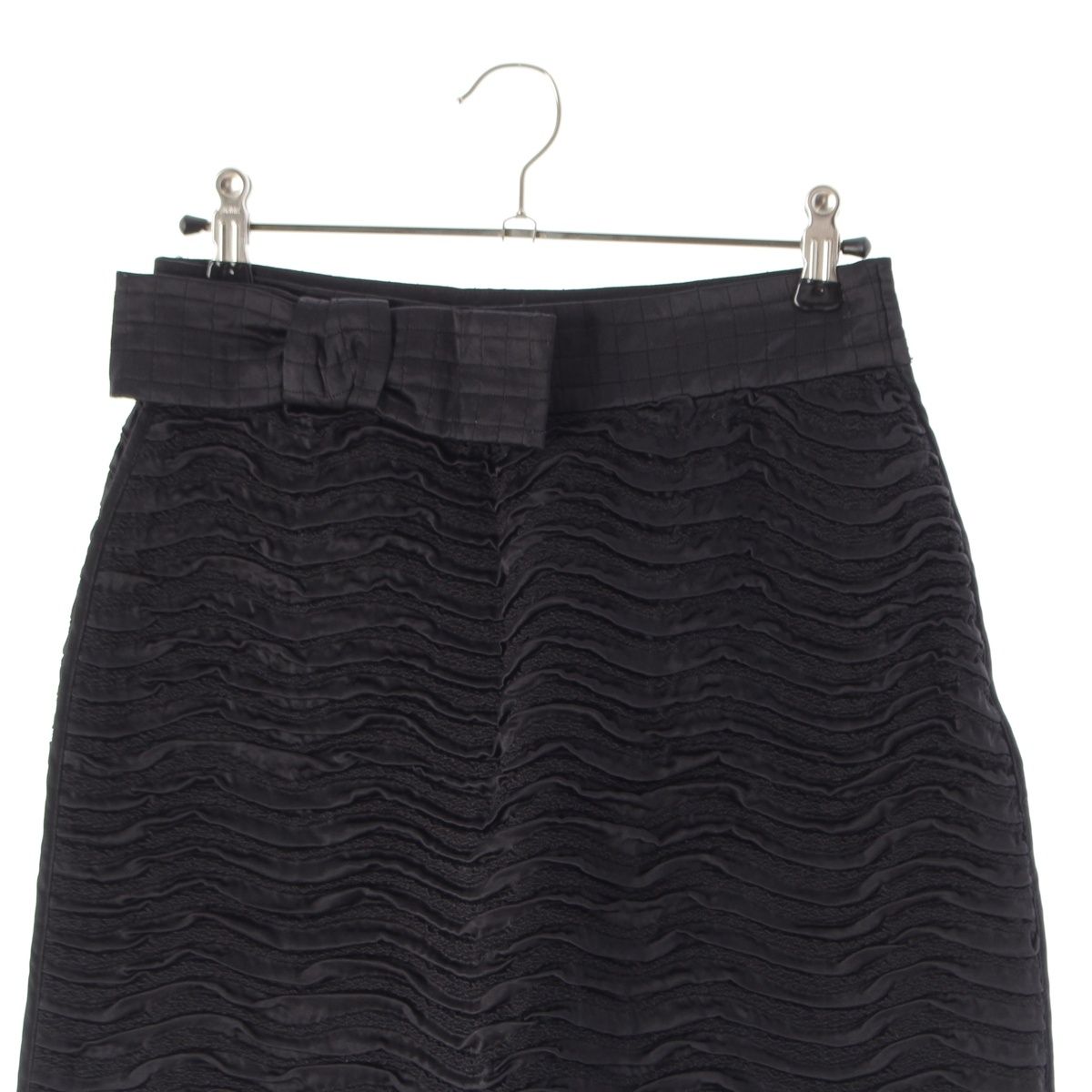 Prada Archive Silk Gathered Design Ribbon Skirt Black 38 — view 3