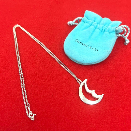 Tiffany & Co Vintage Crescent Moon Necklace 925 Sterling Silver