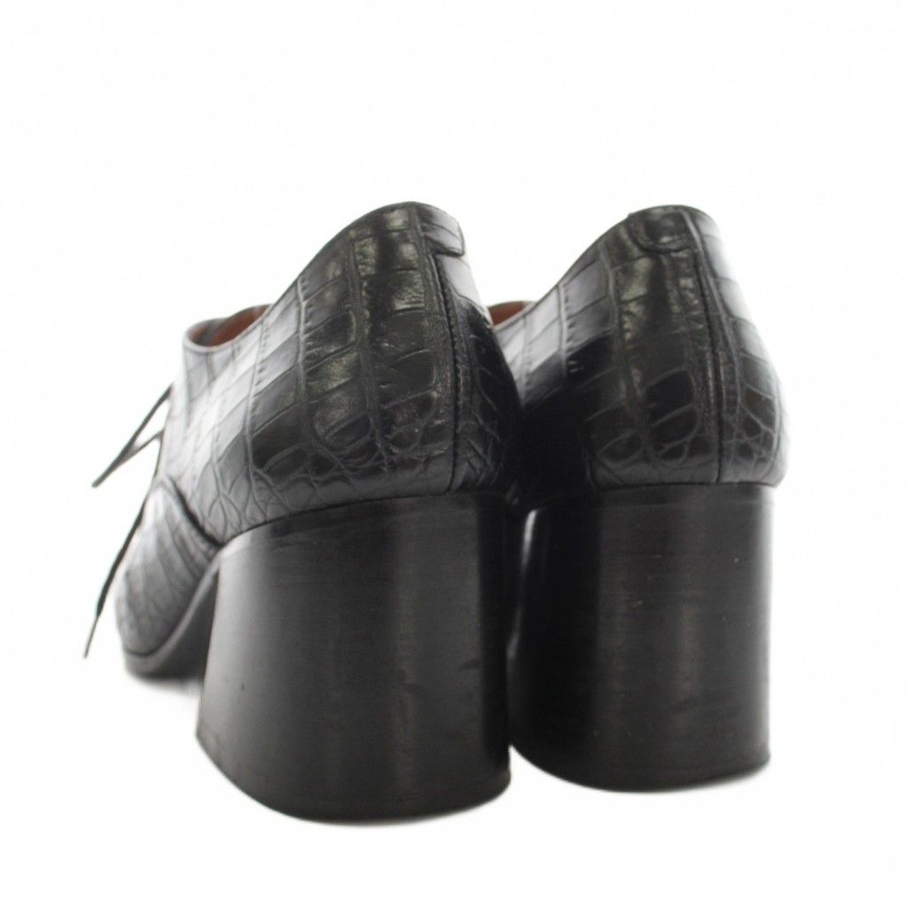 Celine Booties Lace-up Shoes Chunky Heel Croco Embossed Leather Square Toe — view 4