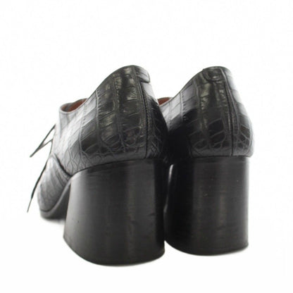 Celine Booties Lace-up Shoes Chunky Heel Croco Embossed Leather Square Toe — view 4